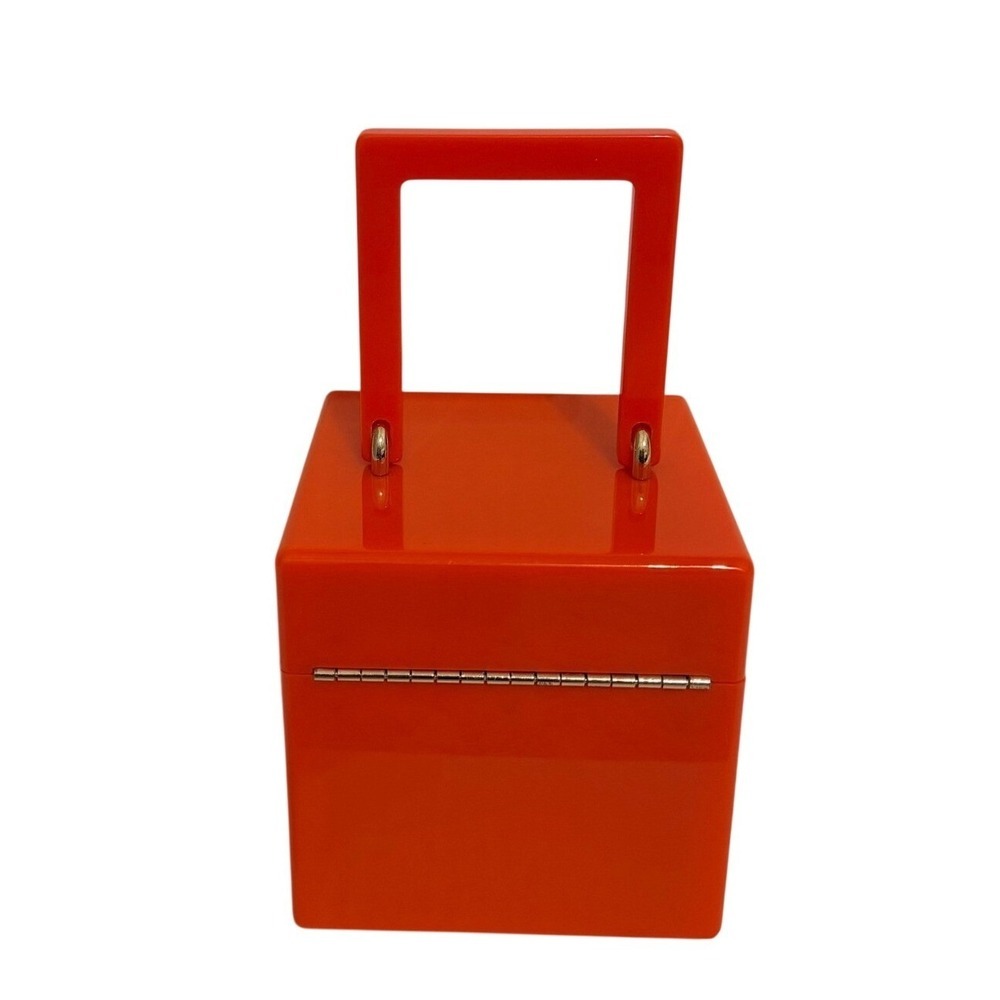 Amy Sheehan Acrylic Cube Box Trunk Handbag Orange Gold Hardware Women’s Small - Picture 5 of 12